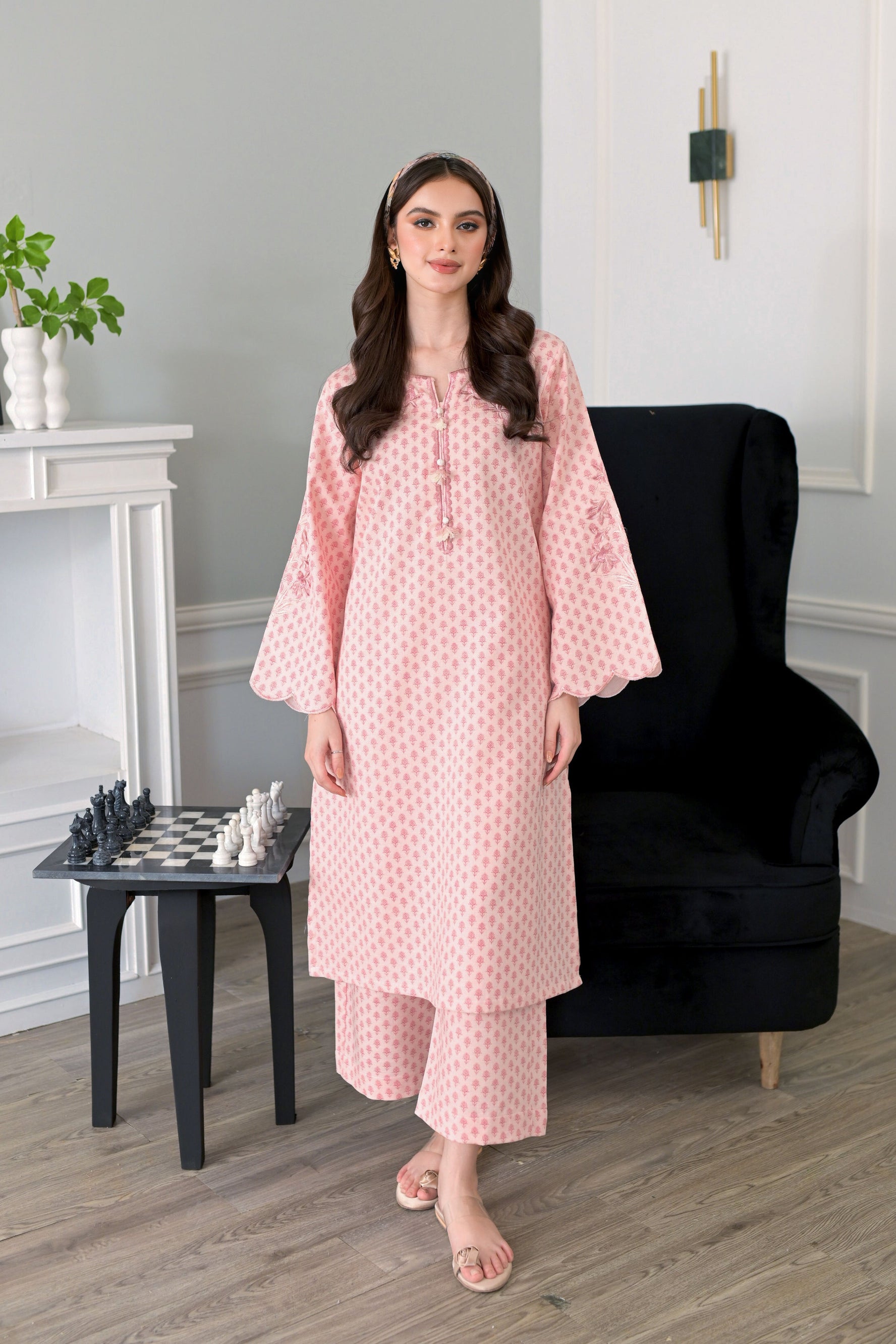 PASTEL PINK EMBROIDERED SET NPA2-23336 (Long Length Version) - READY TO SHIP