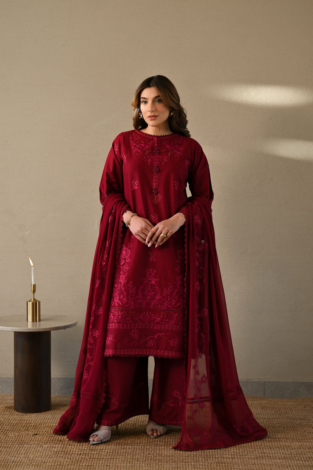 MAROON LUXURY EMBROIDERED 3PCS SET (NPA3-25405) READY TO WEAR / READY TO SHIP