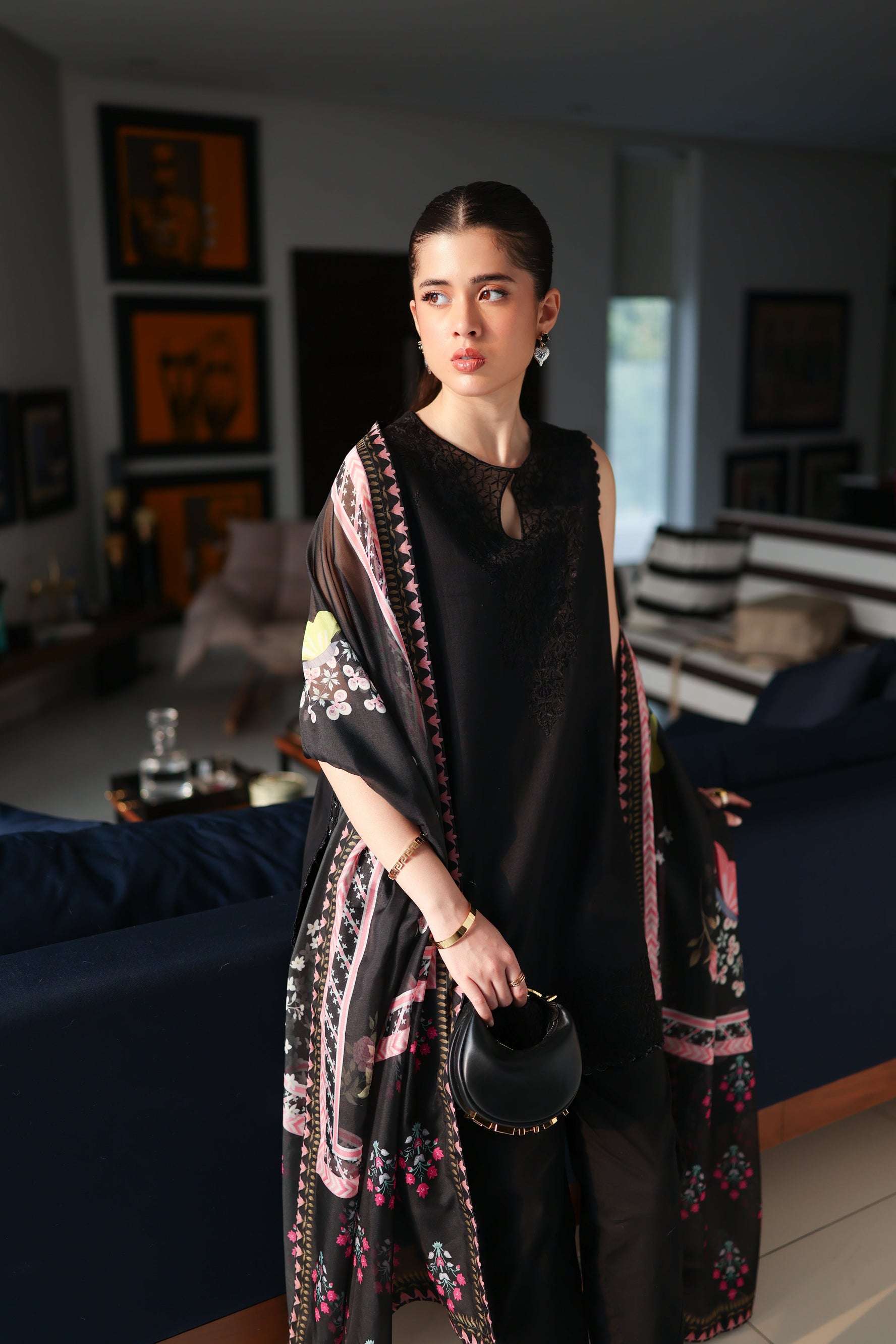 JET BLACK LUXURY EMBROIDERED 3 PCS SET (NPA3-25430)-READY TO WEAR / READY TO SHIP