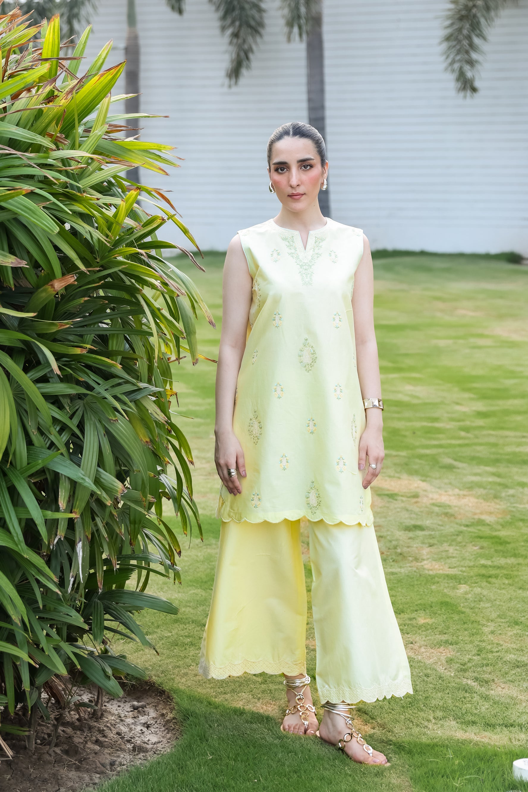 LIME YELLOW LUXURY EMBROIDERED 2PCS SET (NPA2-25304) - READY TO WEAR / READY TO SHIP