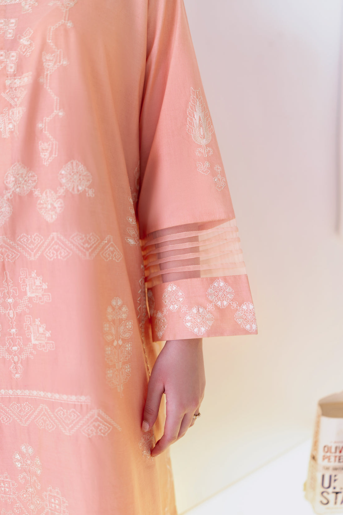 PEACHY PINK LUXURY EMBROIDERED 2PCS SET (NPA2-25306)-READY TO WEAR / READY TO SHIP