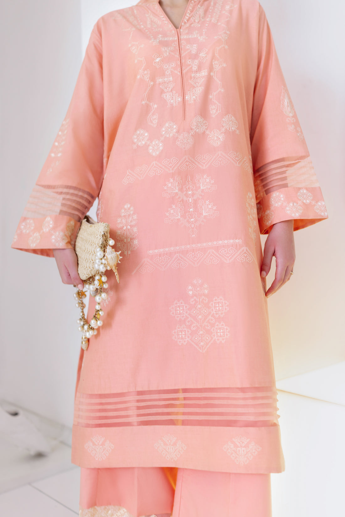 PEACHY PINK LUXURY EMBROIDERED 2PCS SET (NPA2-25306)-READY TO WEAR / READY TO SHIP