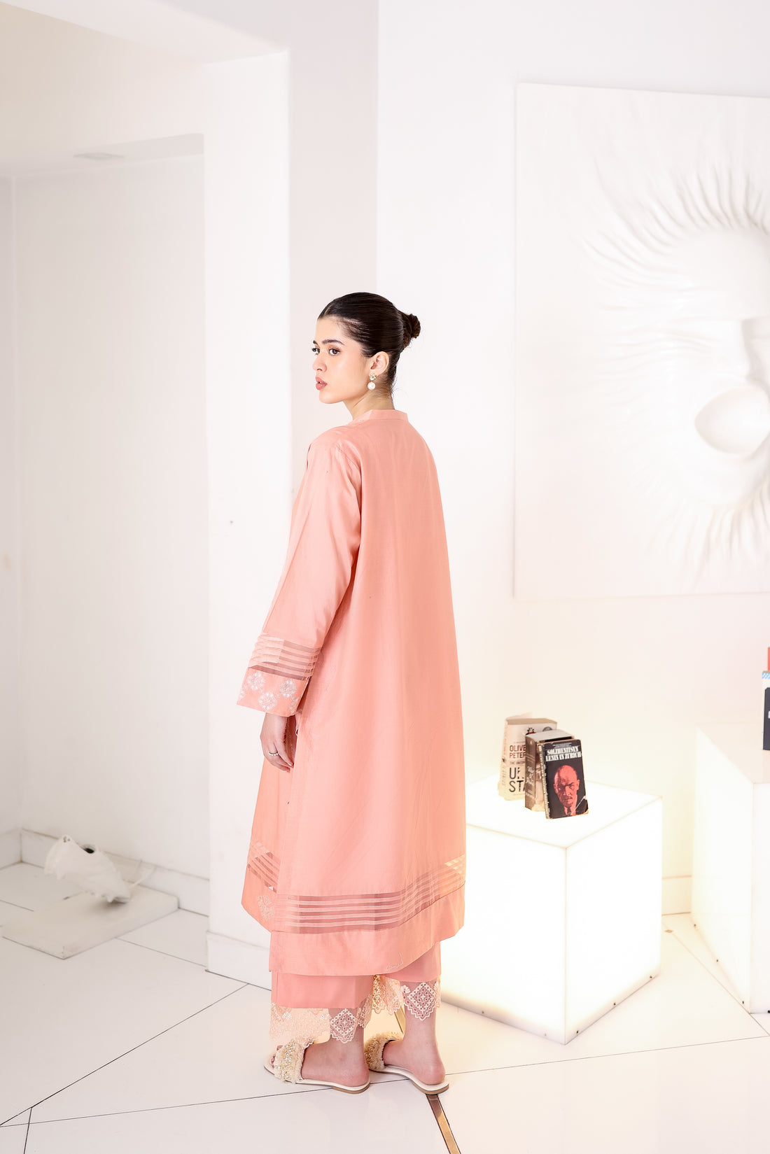 PEACHY PINK LUXURY EMBROIDERED 2PCS SET (NPA2-25306)-READY TO WEAR / READY TO SHIP