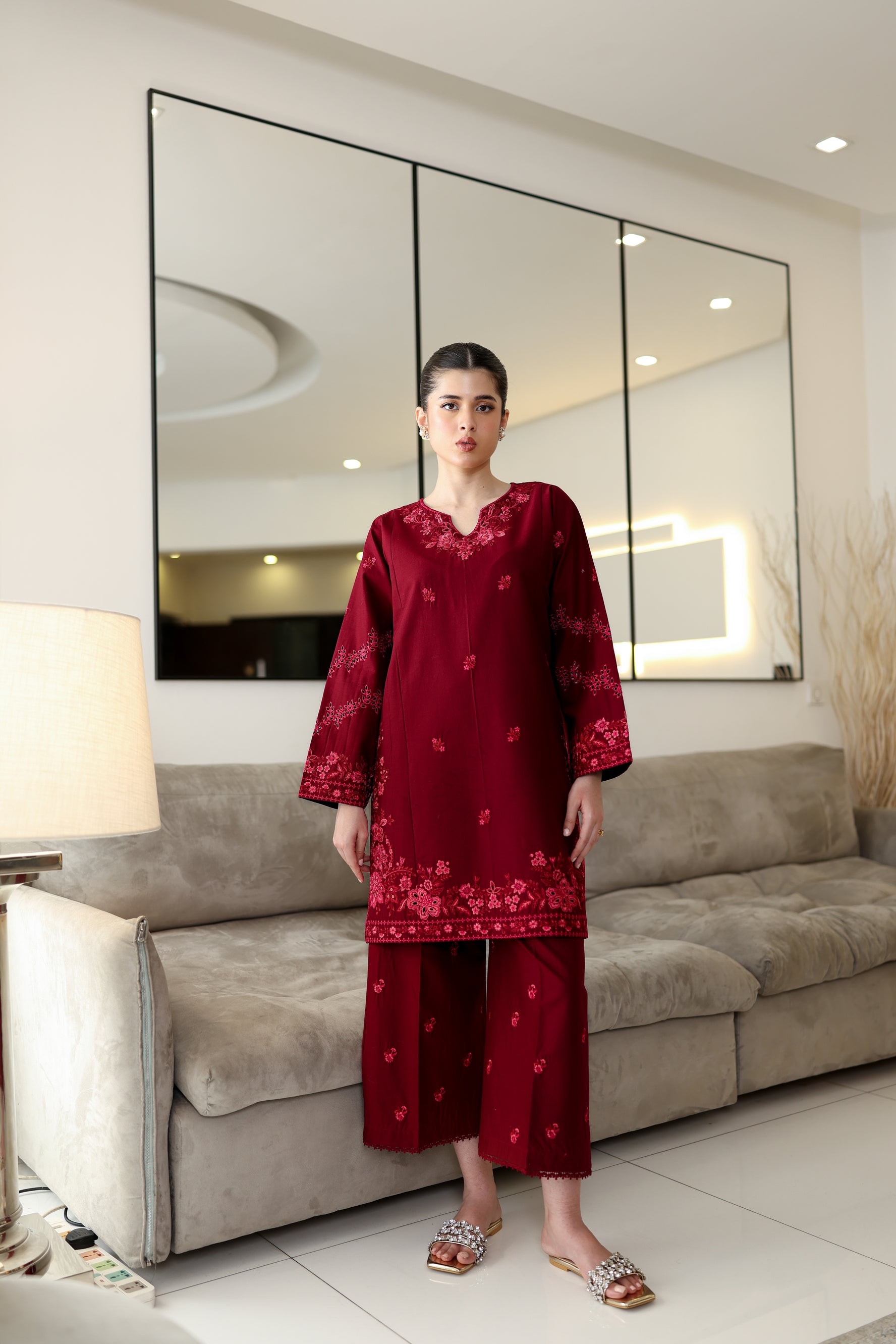 DEEP MAROON LUXURY EMBROIDERED 2PCS SET (NPA2-25307)-READY TO WEAR / READY TO SHIP