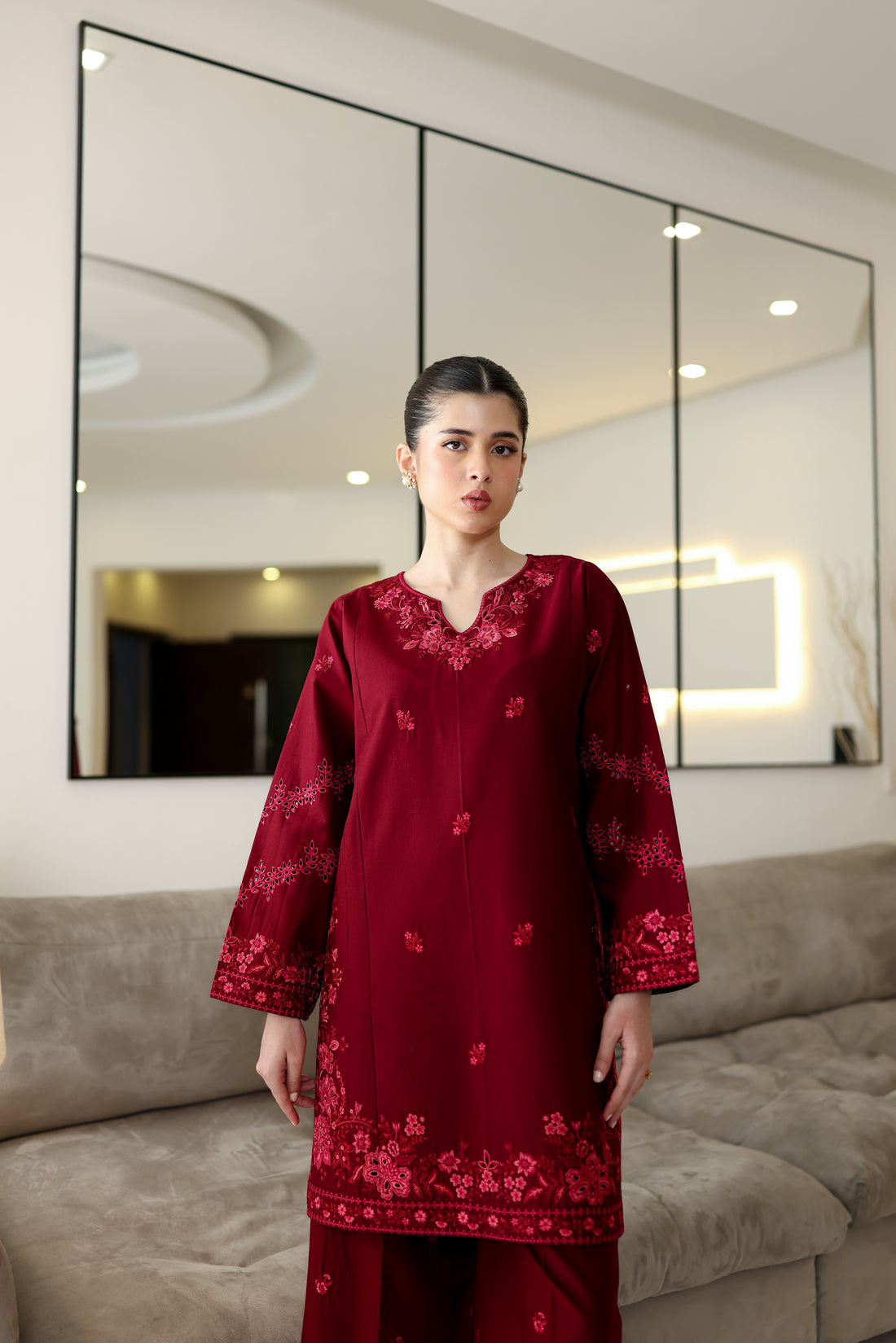DEEP MAROON LUXURY EMBROIDERED 2PCS SET (NPA2-25307)-READY TO WEAR / READY TO SHIP