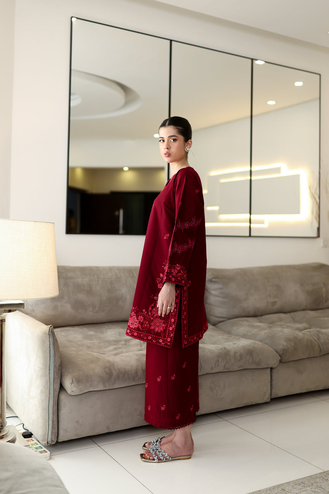 DEEP MAROON LUXURY EMBROIDERED 2PCS SET (NPA2-25307)-READY TO WEAR / READY TO SHIP