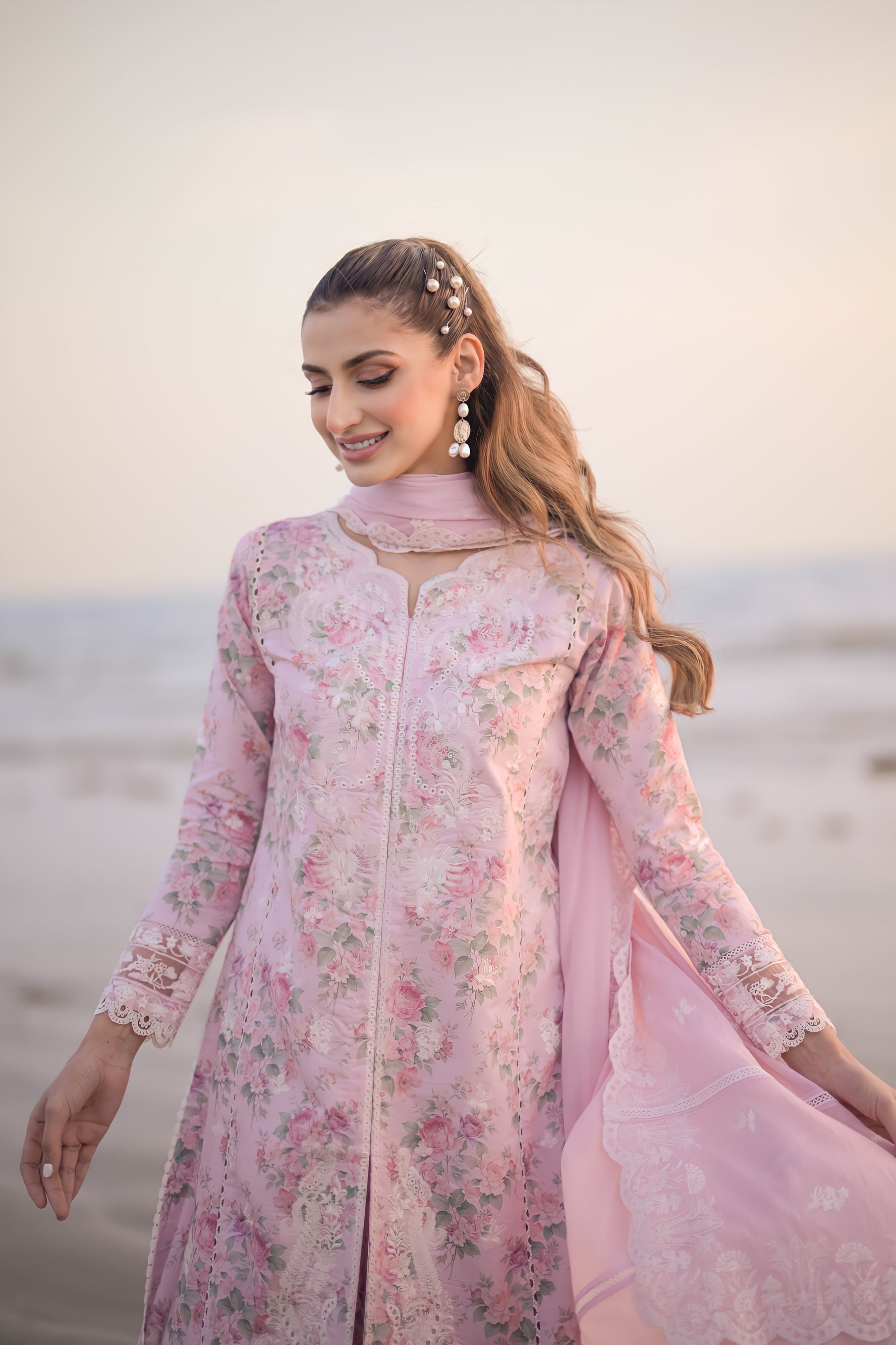 Pastel Floral Pink Luxury Lawn Embroidered Set- NEL-24608