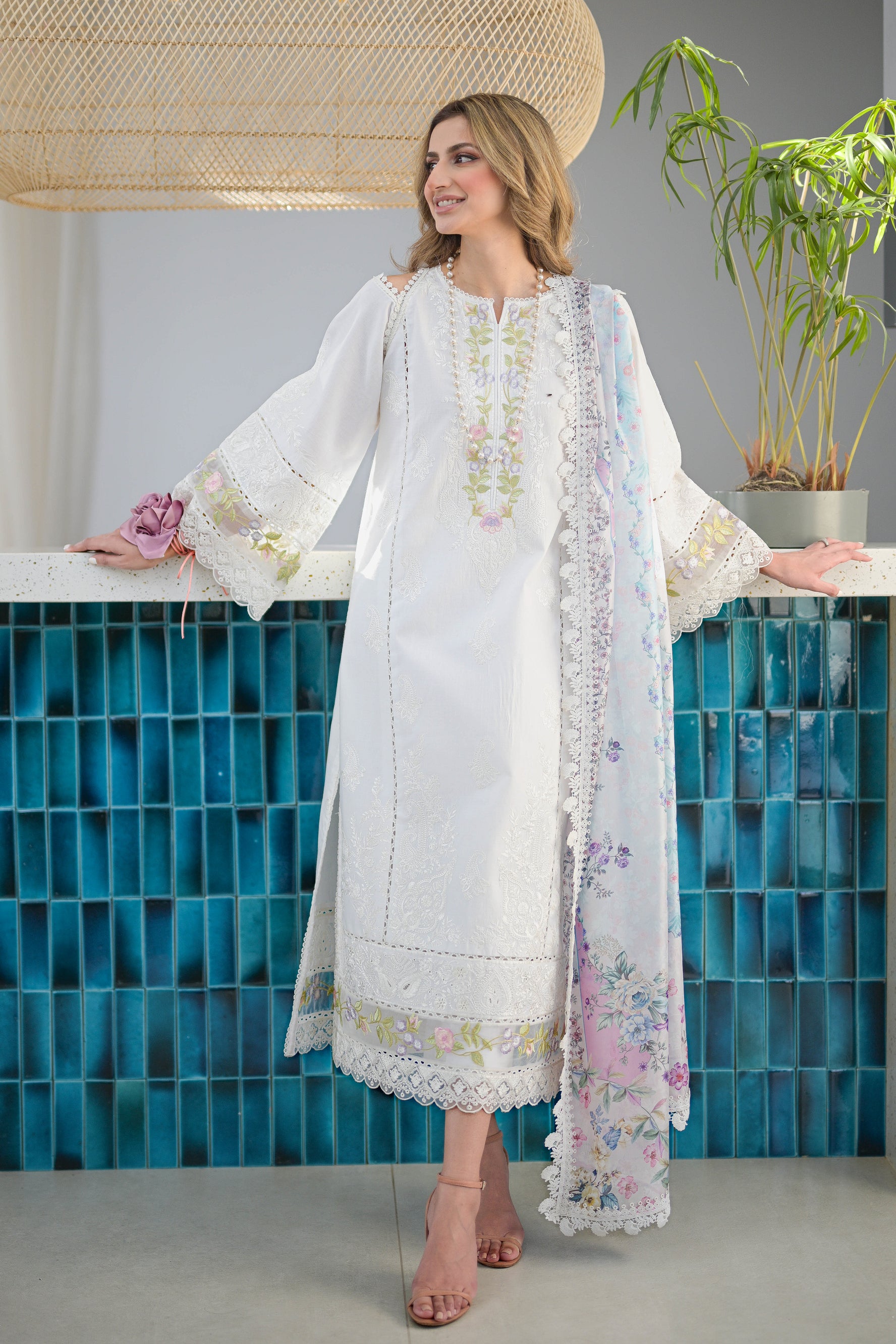 WHITE LUXURY LAWN EMBROIDERED SET - NEL-24612