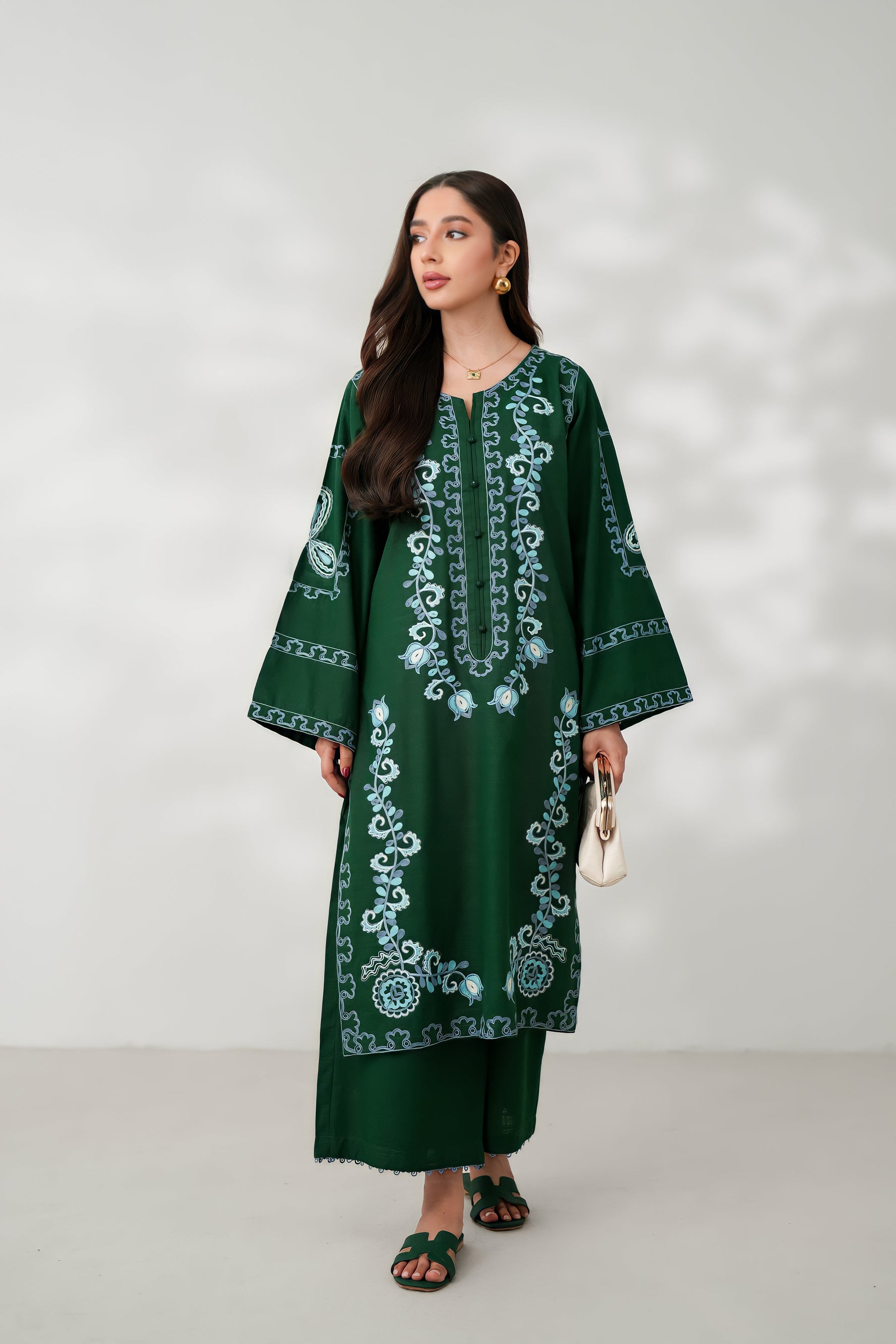 RAYA LUXURY AARI EMBROIDERY FALL SET (NPA2-24305) - EMERALD READY TO SHIP