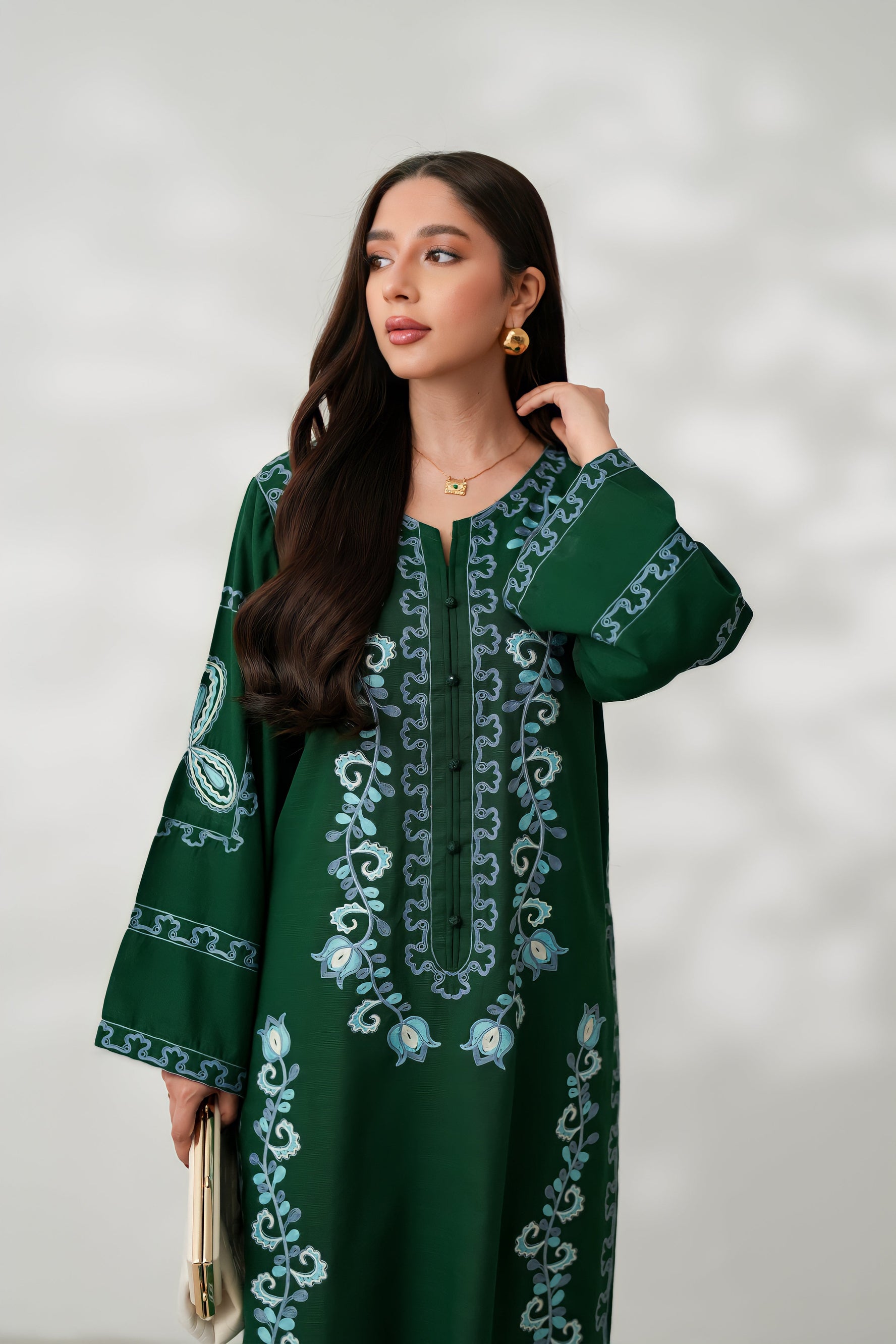 RAYA LUXURY AARI EMBROIDERY FALL SET (NPA2-24305) - EMERALD READY TO SHIP