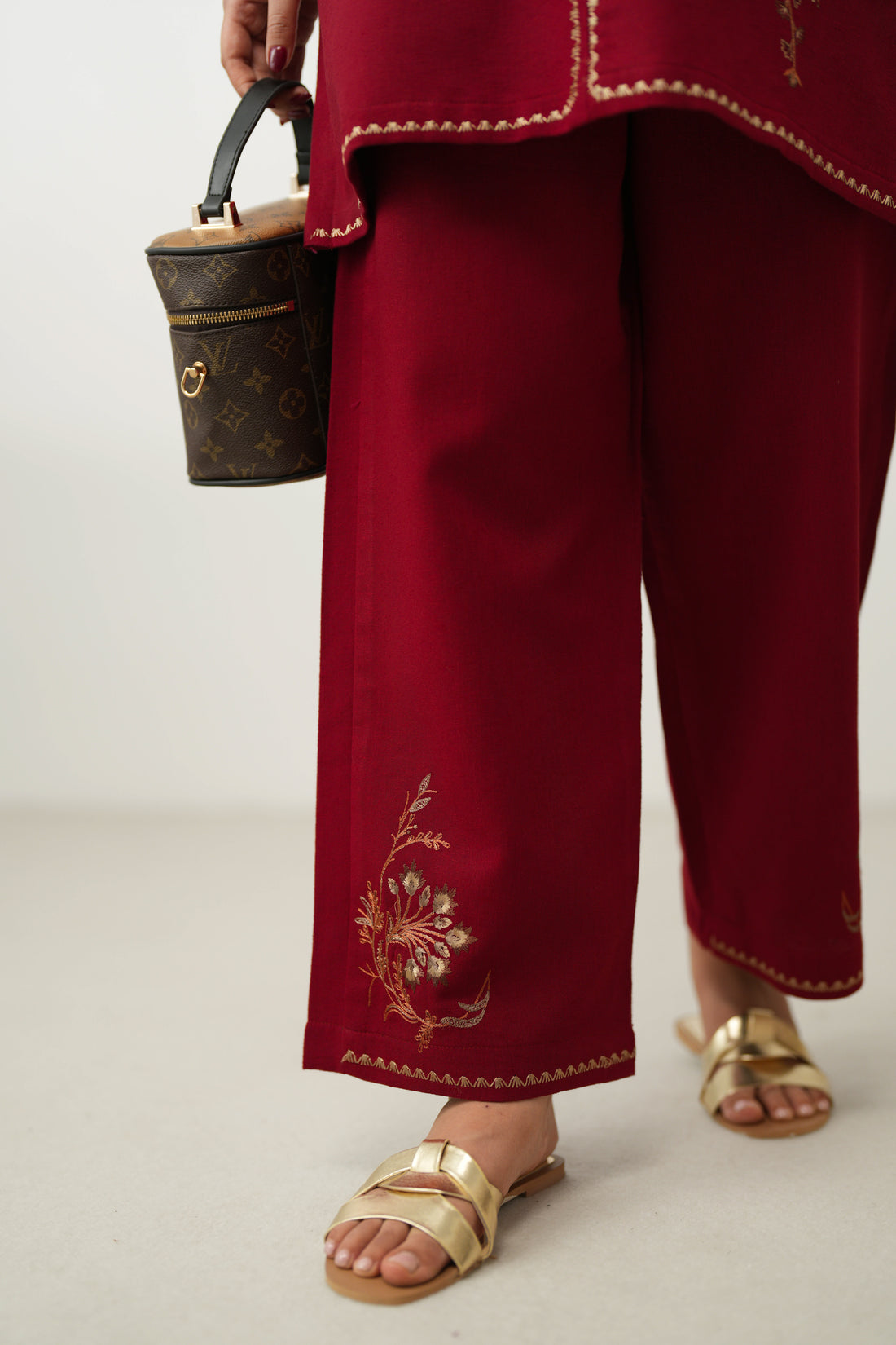 DEEP RED LUXURY EMBROIDERED FALL SET (NPA2-24315) - READY TO SHIP