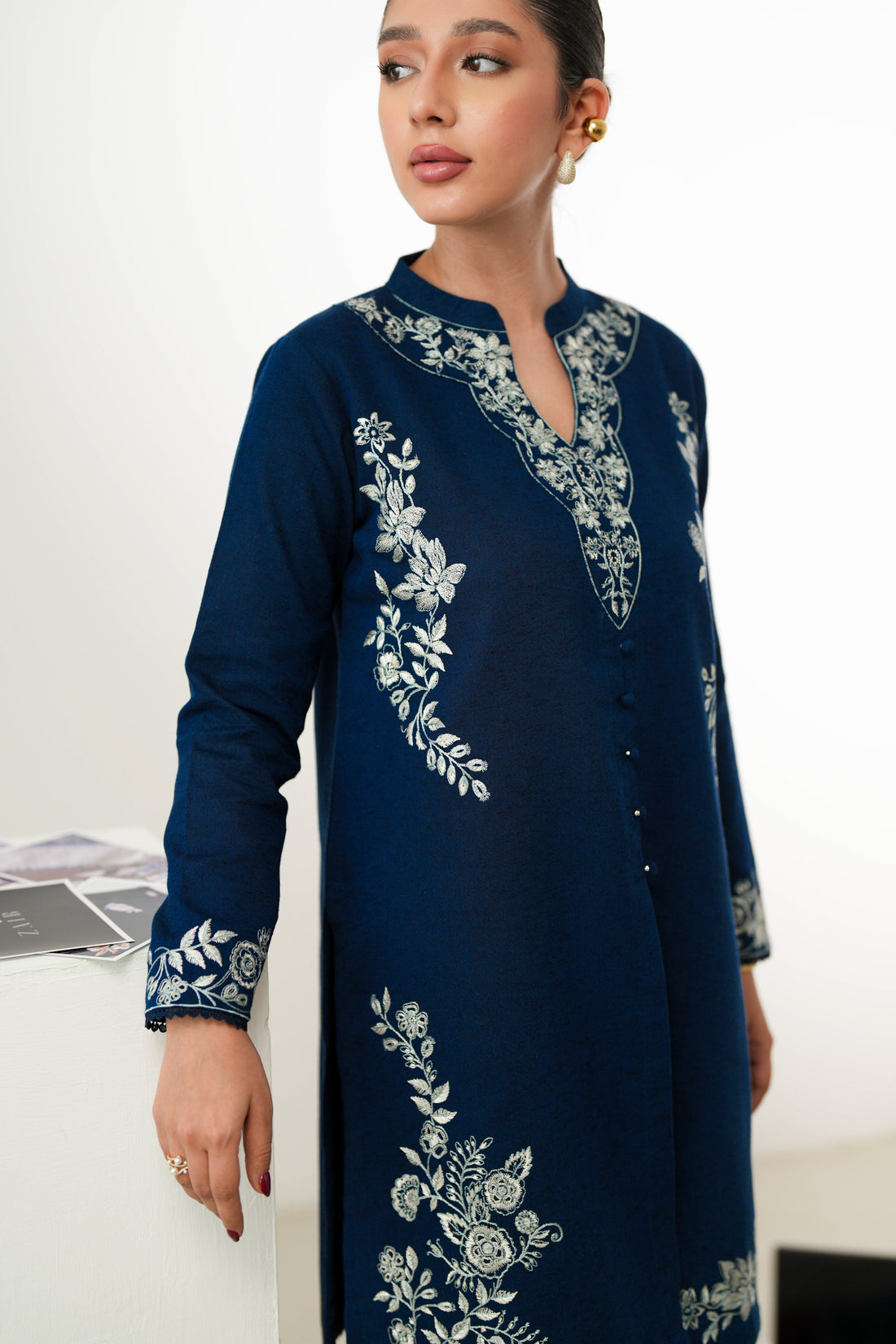 NAVY BLUE LUXURY EMBROIDERED FALL SET (NPA2-24316) - READY TO SHIP