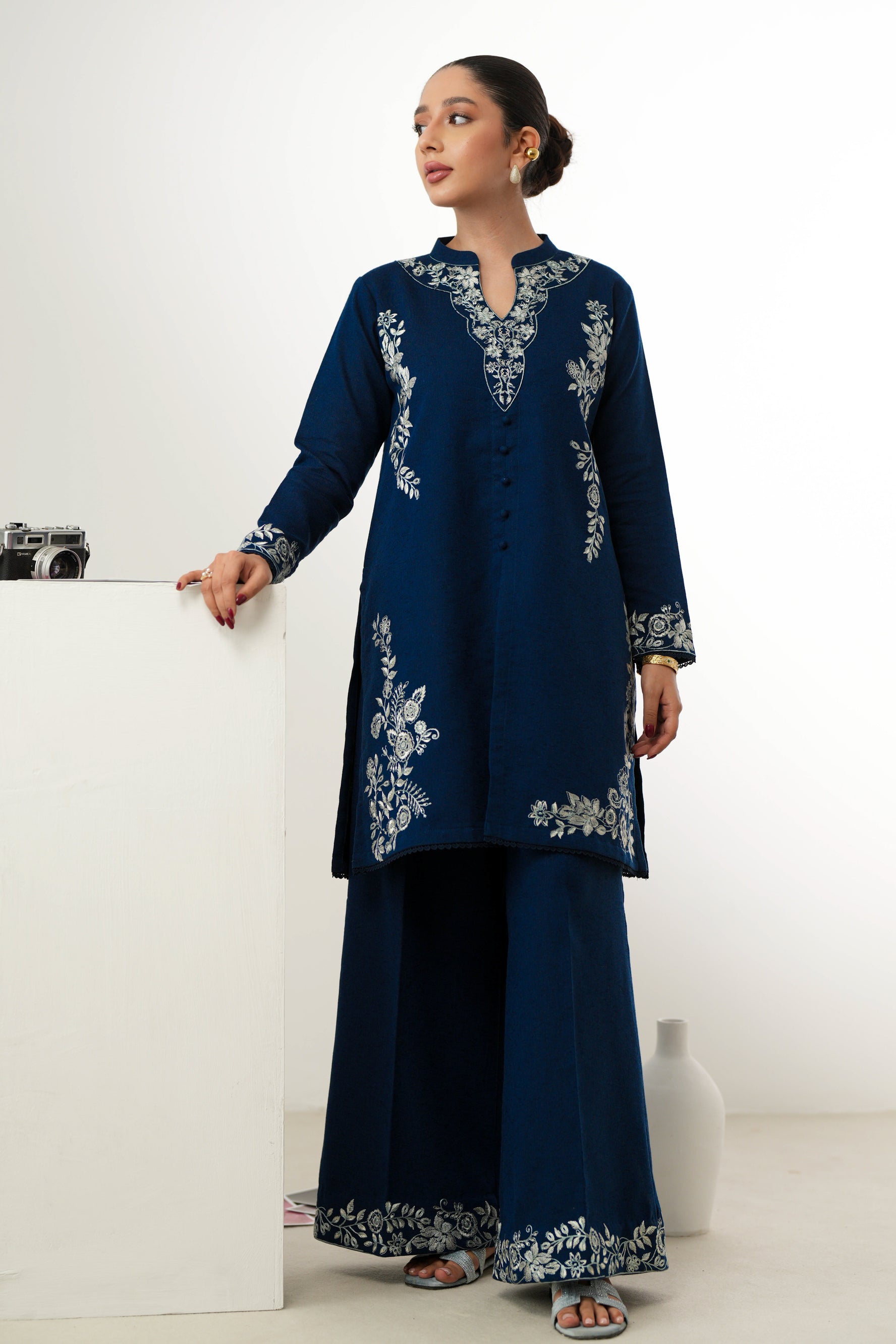 NAVY BLUE LUXURY EMBROIDERED FALL SET (NPA2-24316) - READY TO SHIP