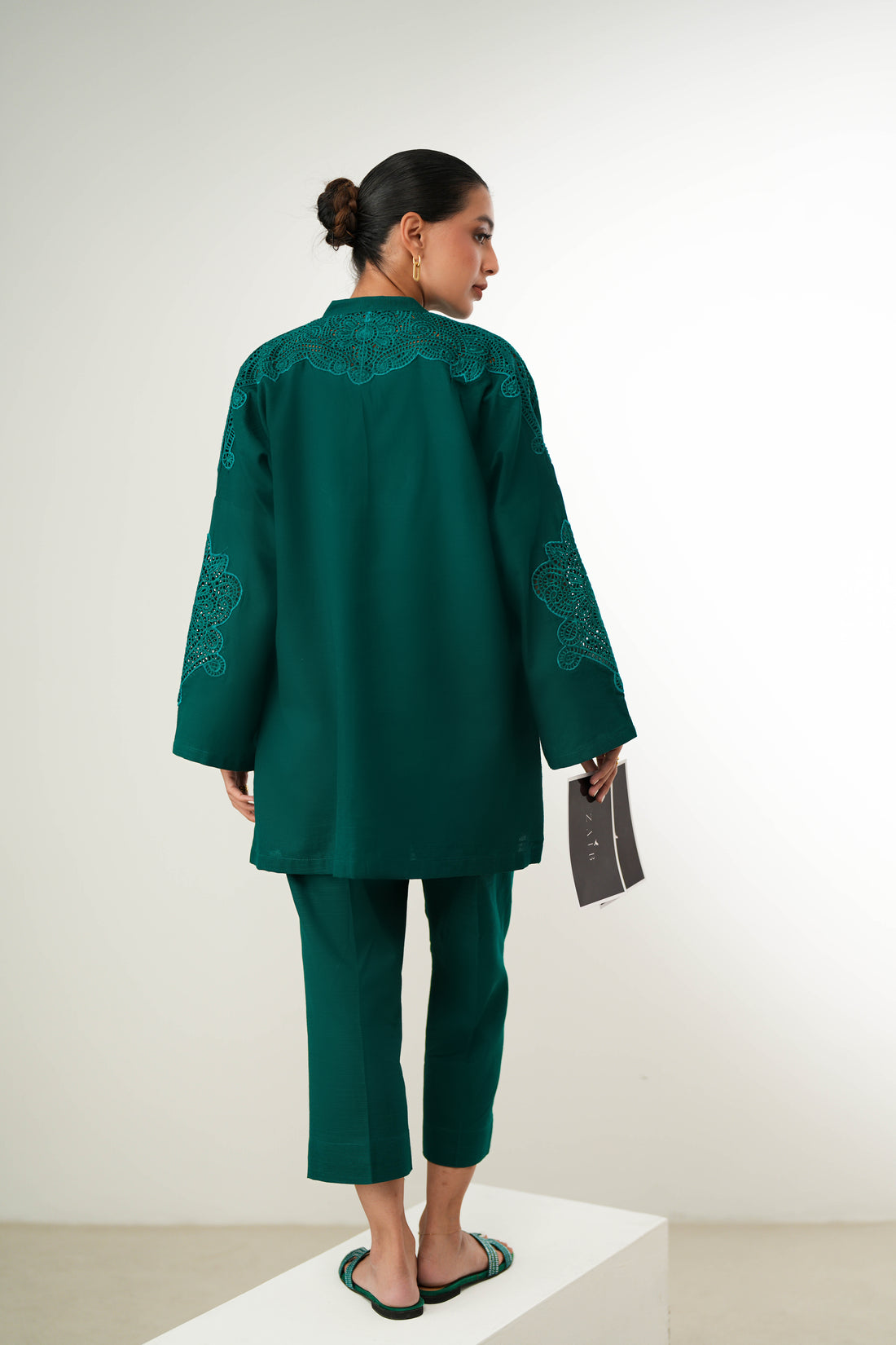 TEAL GREEN LUXURY EMBROIDERED FALL SET (NPA2-24310) - READY TO SHIP