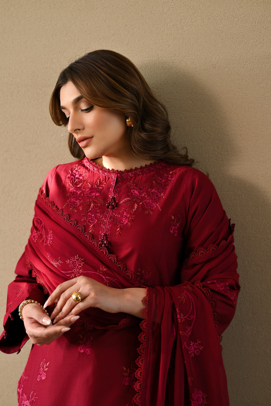 MAROON LUXURY EMBROIDERED 3PCS SET (NPA3-25405) READY TO WEAR / READY TO SHIP