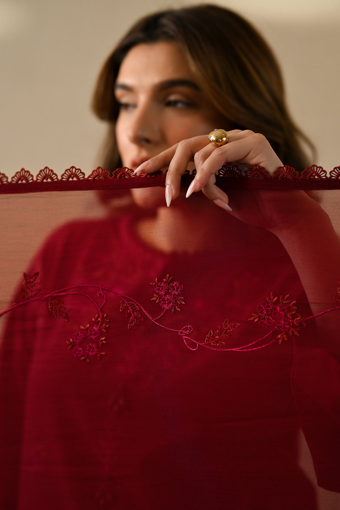 MAROON LUXURY EMBROIDERED 3PCS SET (NPA3-25405) READY TO WEAR / READY TO SHIP