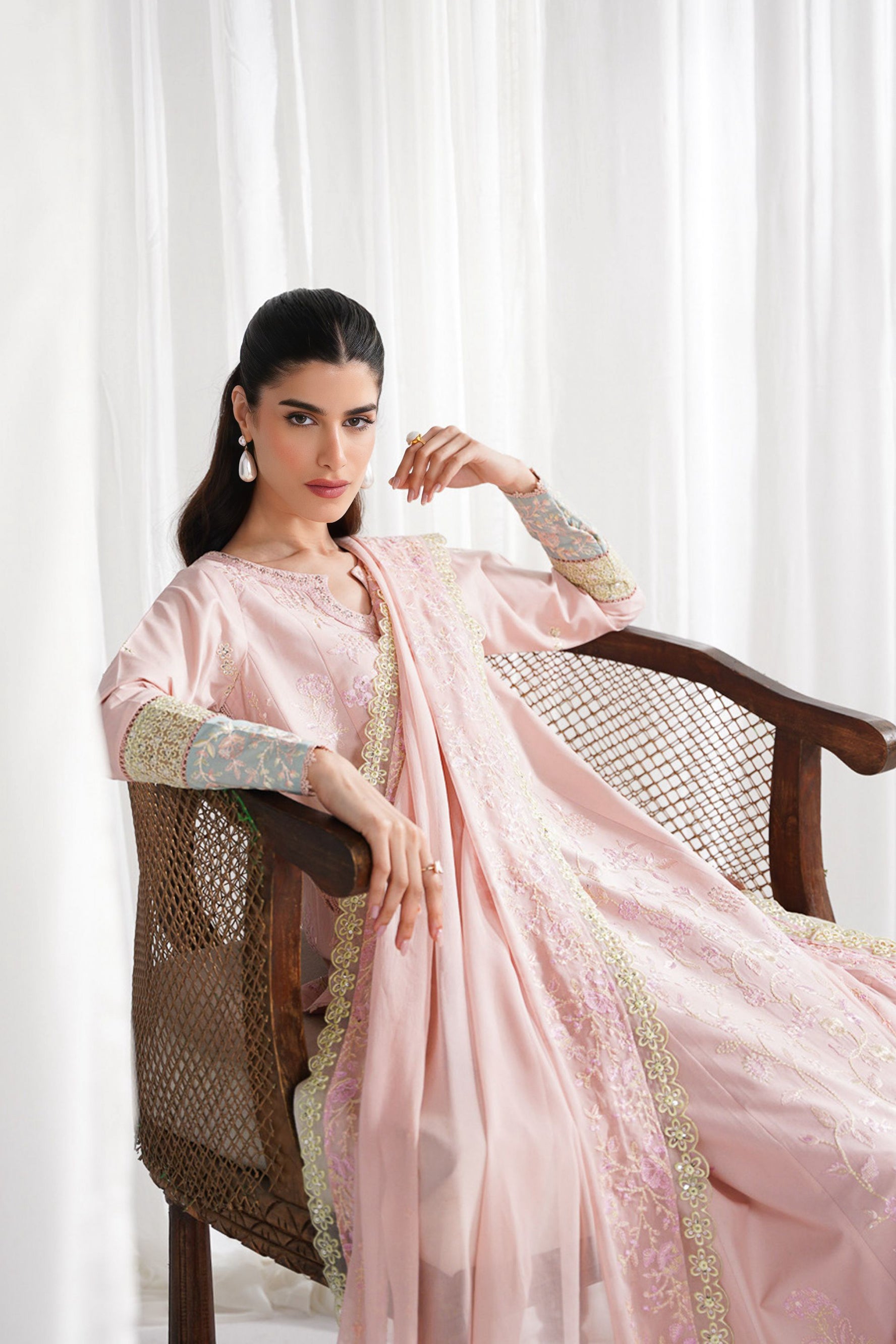 PASTEL PINK LUXURY EMBROIDERED 3PCS SET NPA3-25413 (EID 2025 READY TO WEAR)