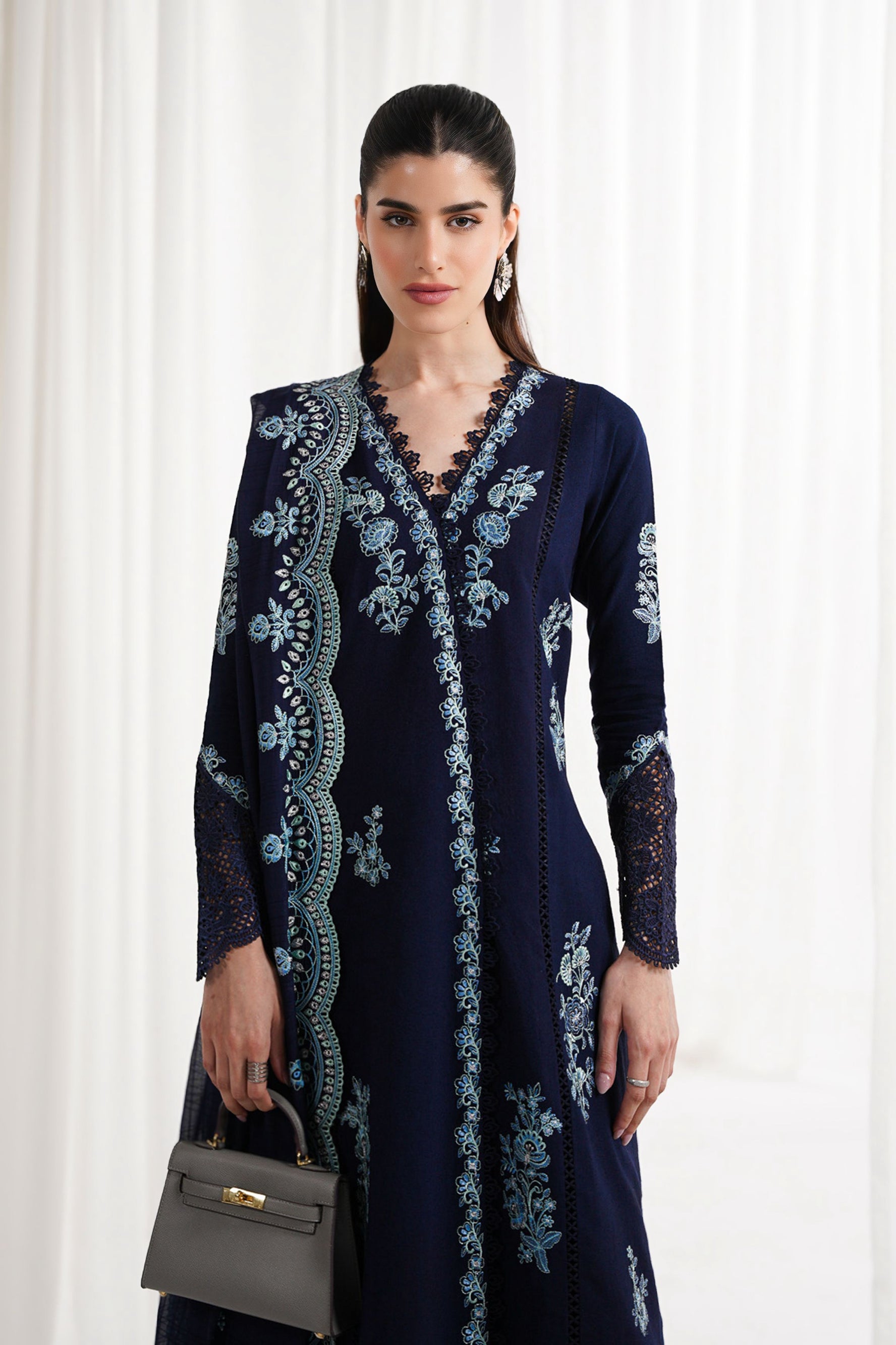 NAVY BLUE LUXURY EMBROIDERED 3PCS SET NPA3-25417 (EID 2025 READY TO WEAR)