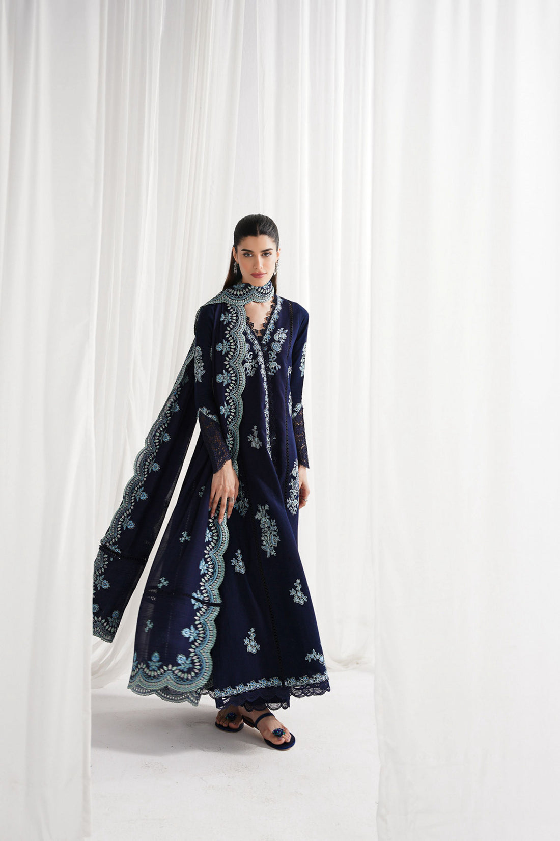 NAVY BLUE LUXURY EMBROIDERED 3PCS SET NPA3-25417 (EID 2025 READY TO WEAR)