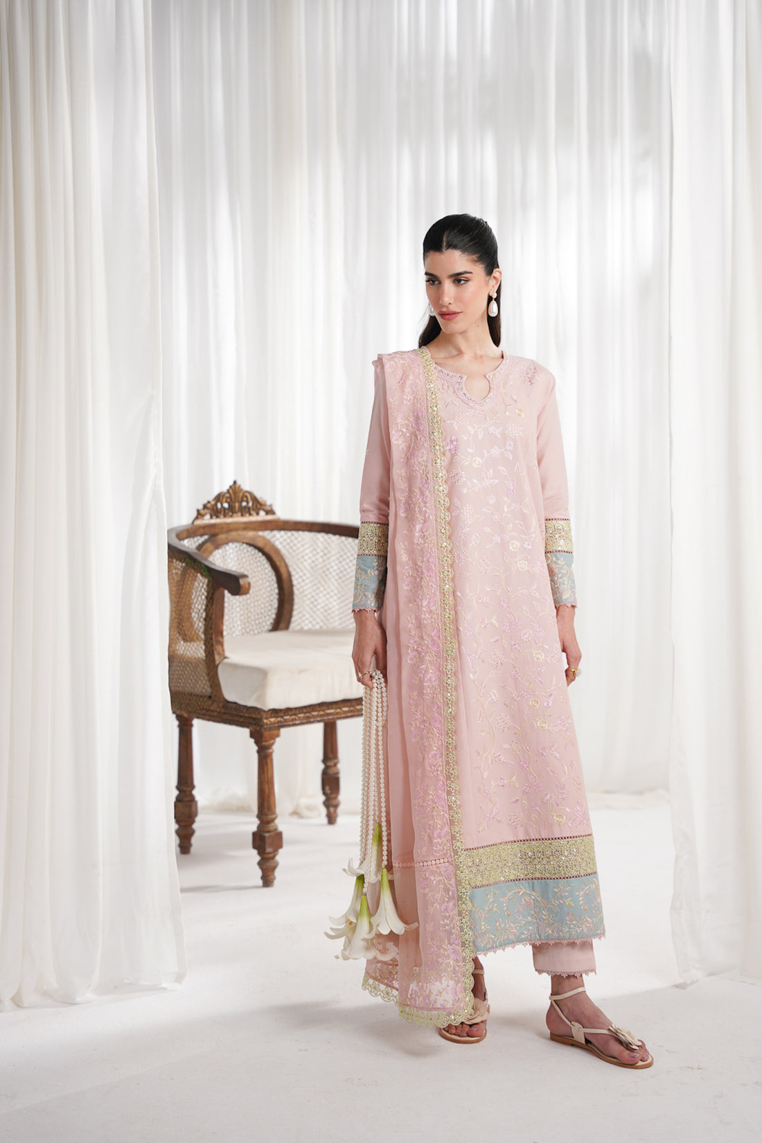 PASTEL PINK LUXURY EMBROIDERED 3PCS SET NPA3-25413 (EID 2025 READY TO WEAR)