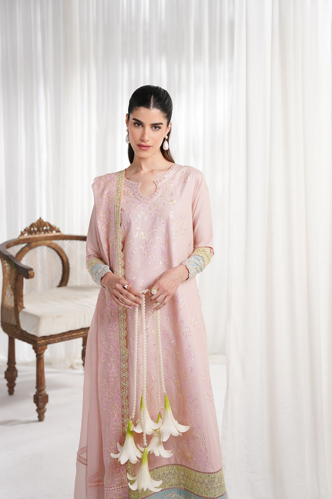 PASTEL PINK LUXURY EMBROIDERED 3PCS SET NPA3-25413 (EID 2025 READY TO WEAR)