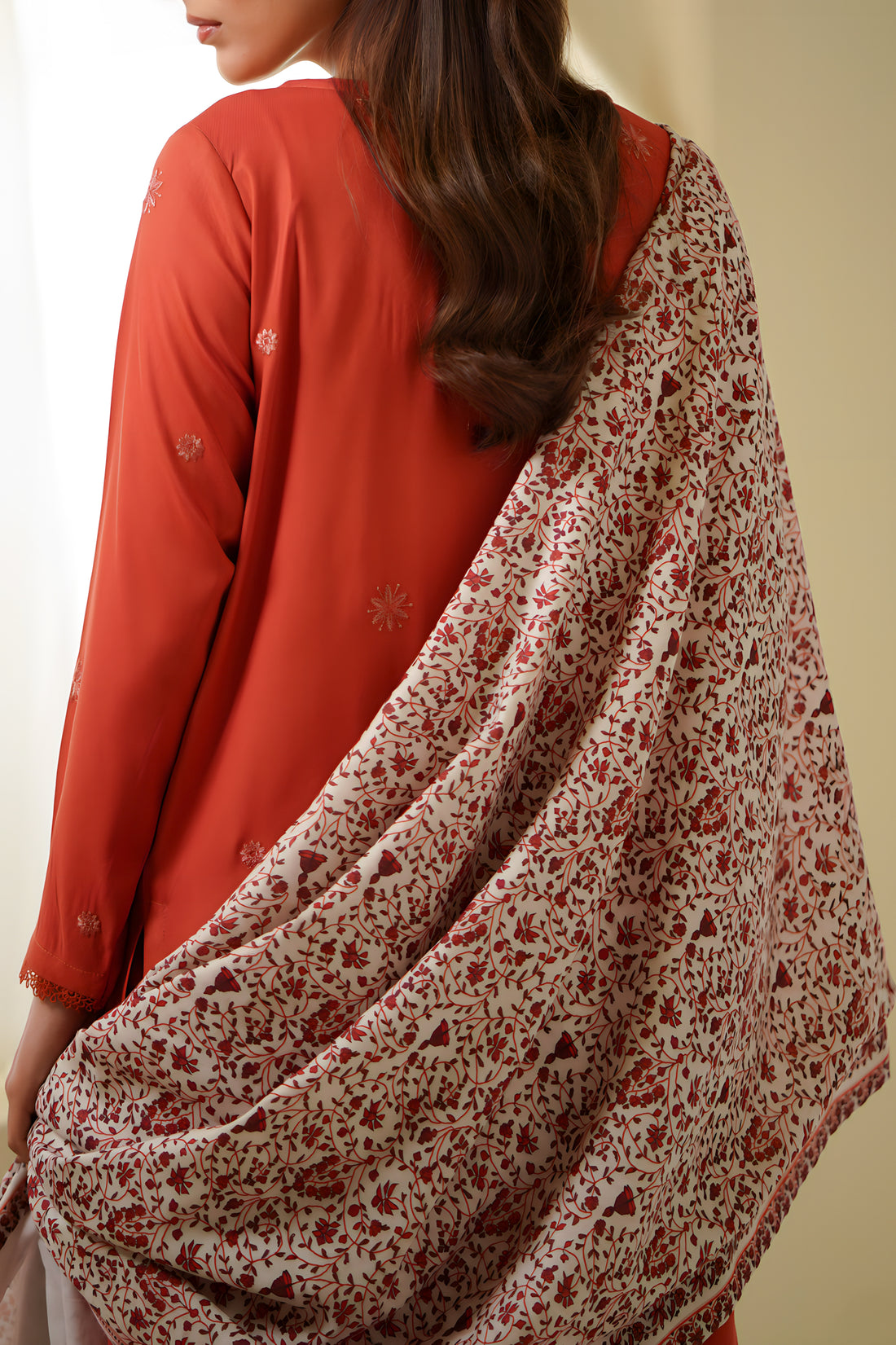 Coral Fall Embroidered Set NEL-23646 (SHAWL INCLUDED) READY TO SHIP