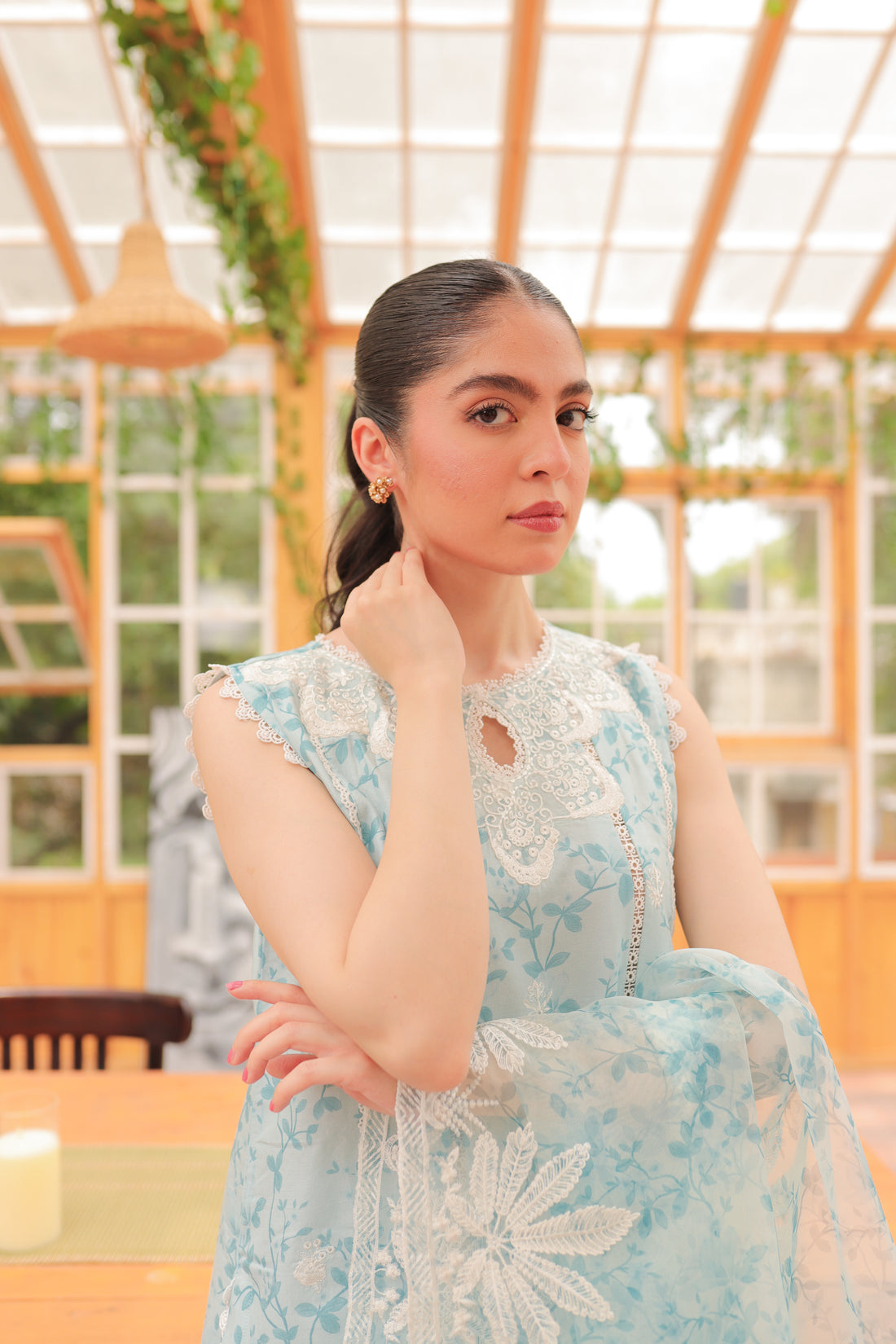 PASTEL MINTY BLUE FLORAL LUXURY LAWN NEL-23625