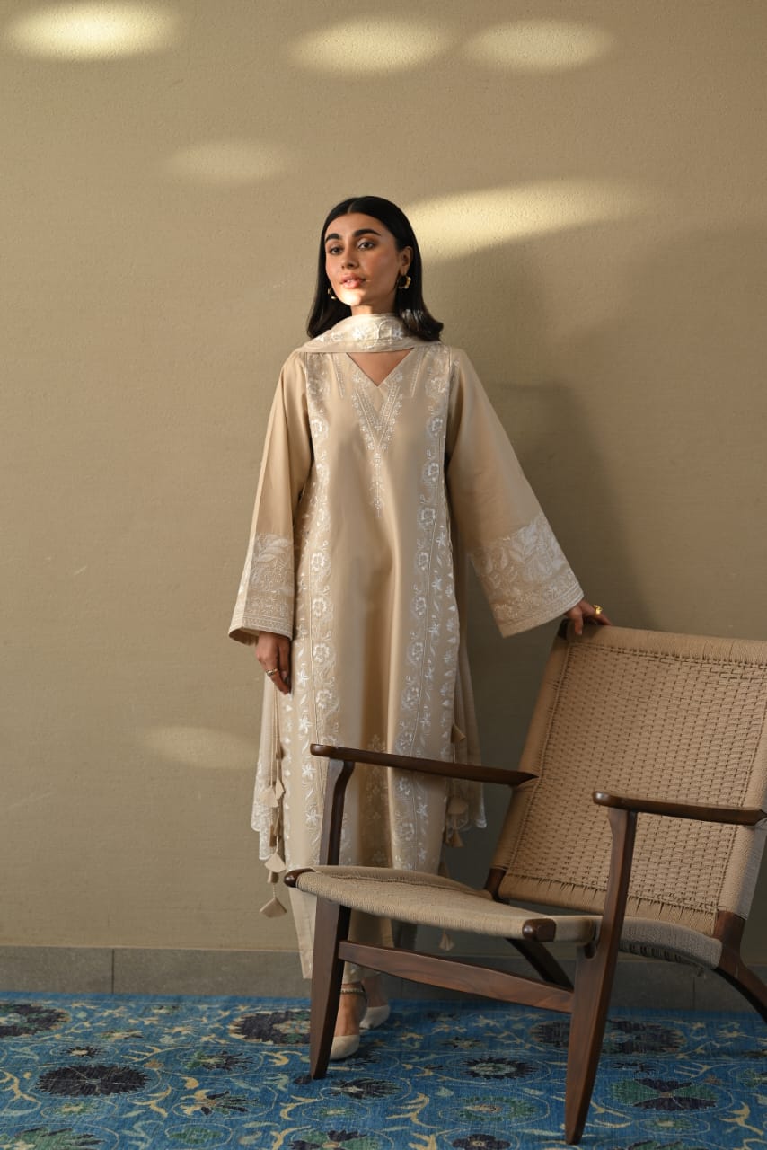 SANDSTONE LUXURY EMBROIDERED 3PCS SET NPA3-25403 READY TO WEAR / READY TO SHIP