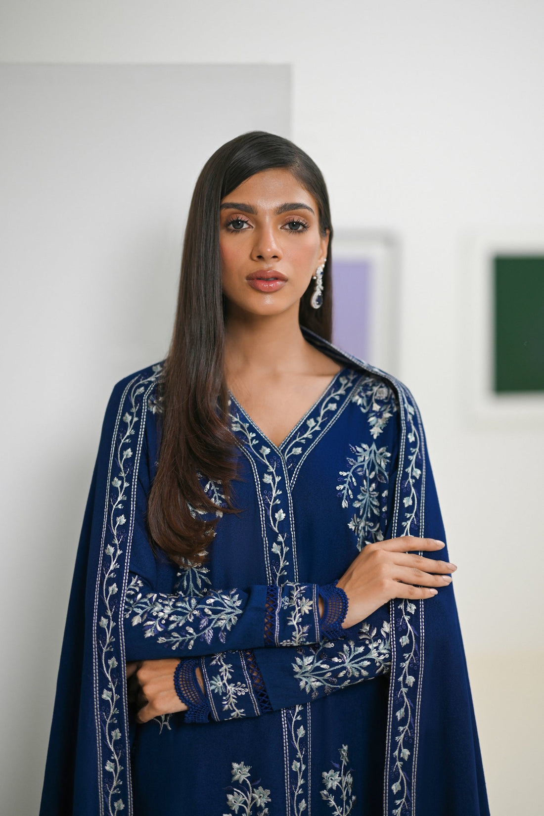 NAVY BLUE LUXURY EMBROIDERED KARANDI SET NEL-23640