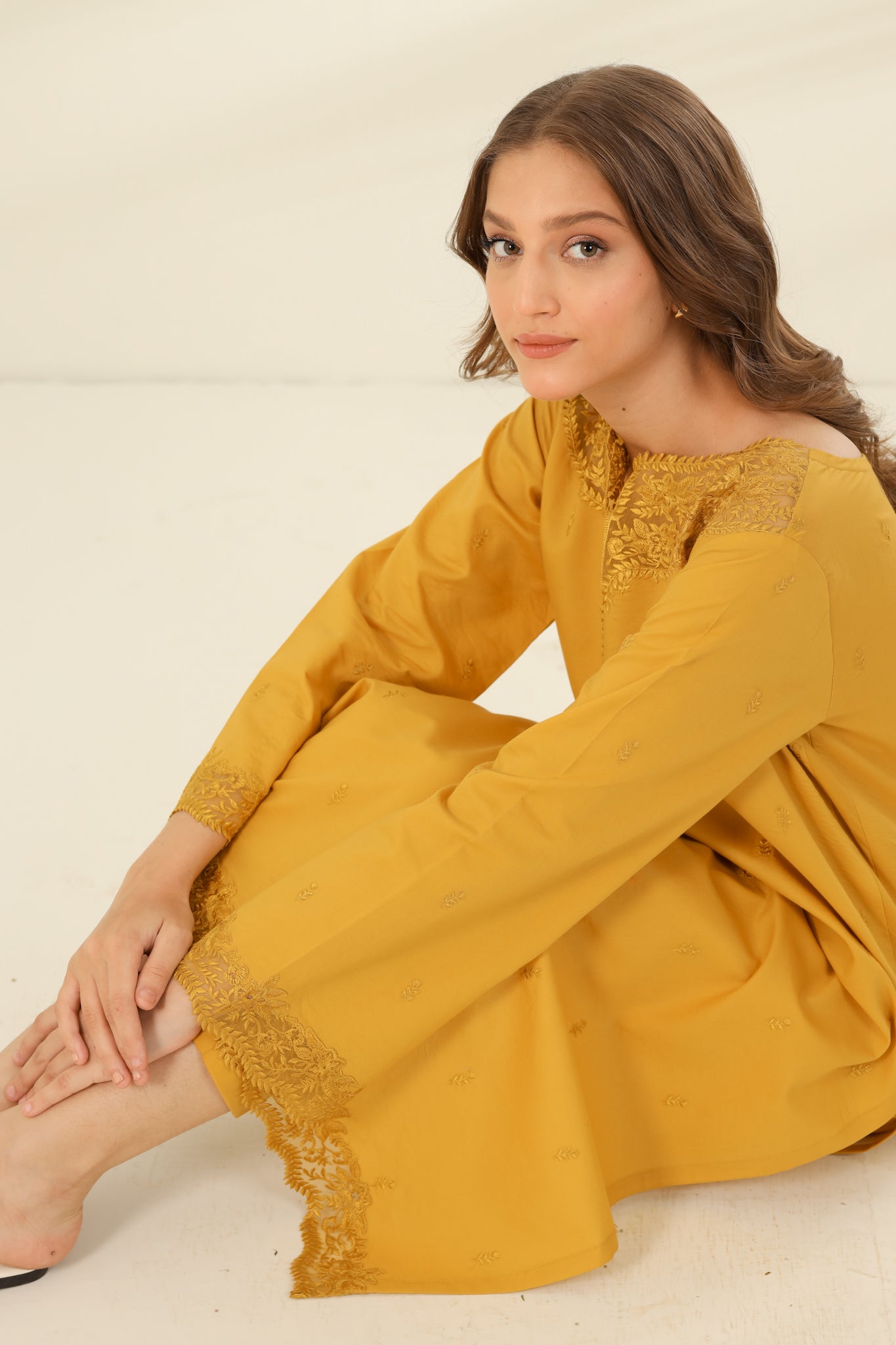 20% OFF MARIGOLD EMBROIDERED TWO PIECE SET (NPA2-23307)