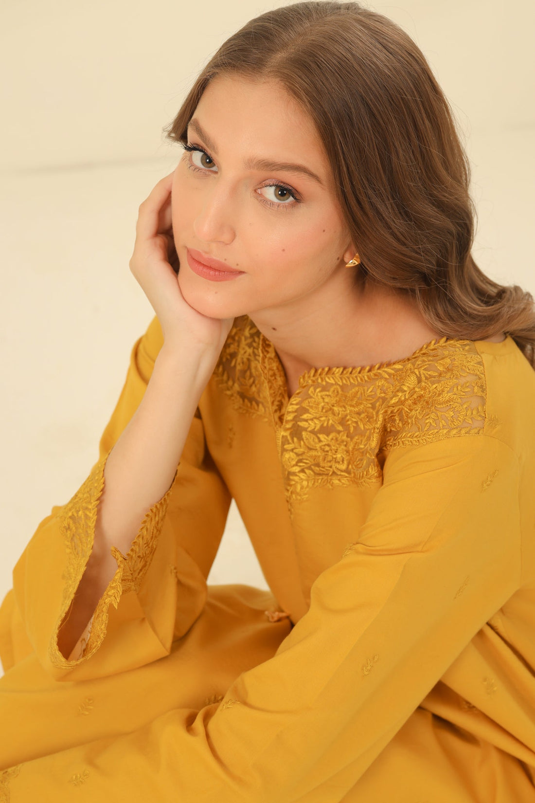 20% OFF MARIGOLD EMBROIDERED TWO PIECE SET (NPA2-23307)
