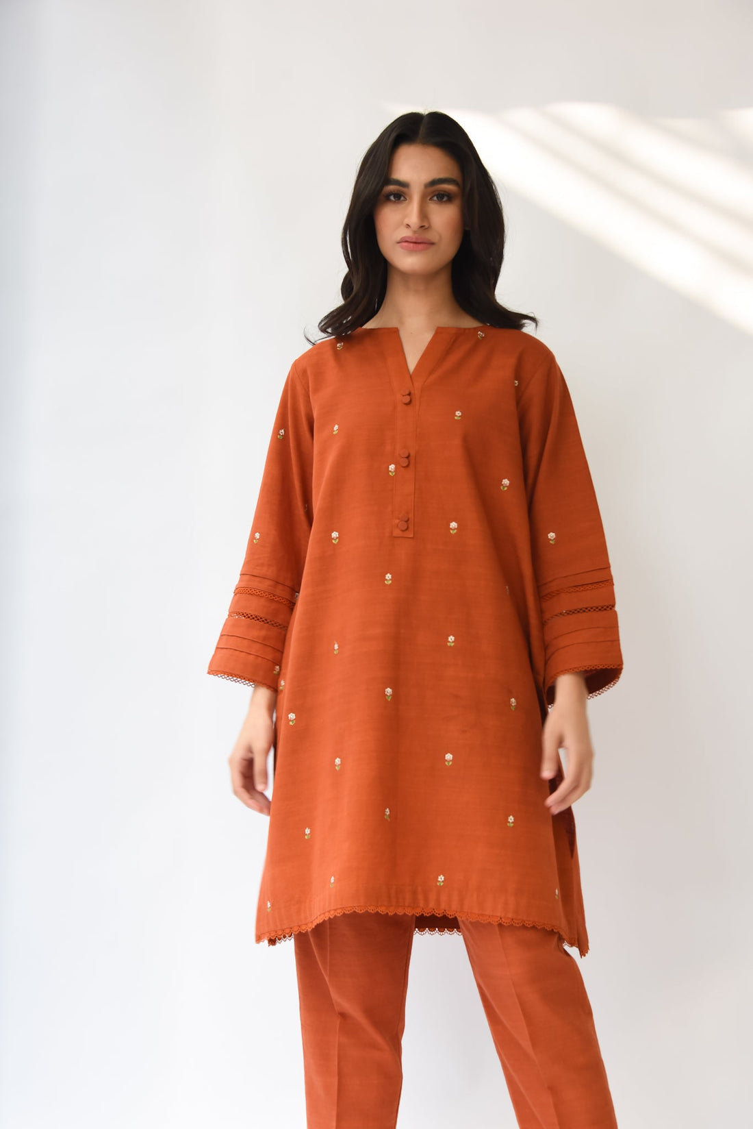 Rust Embroidered Co-ord set NPA2-22661-Rust - READY TO SHIP