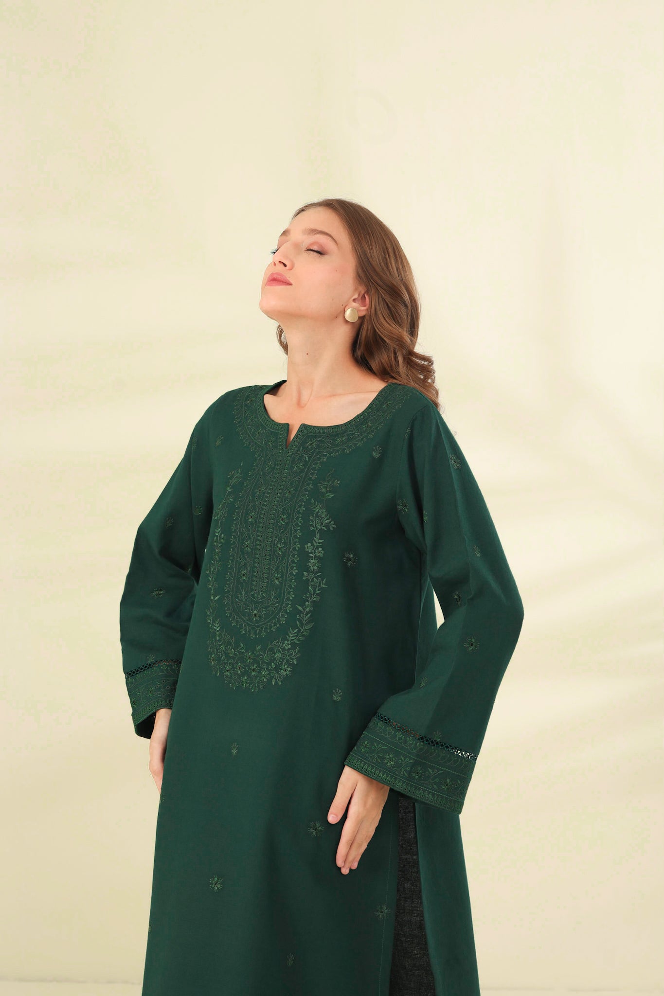 20% OFF JADE GREEN EMBROIDERED TWO PIECE SET  (NPA2-23305)